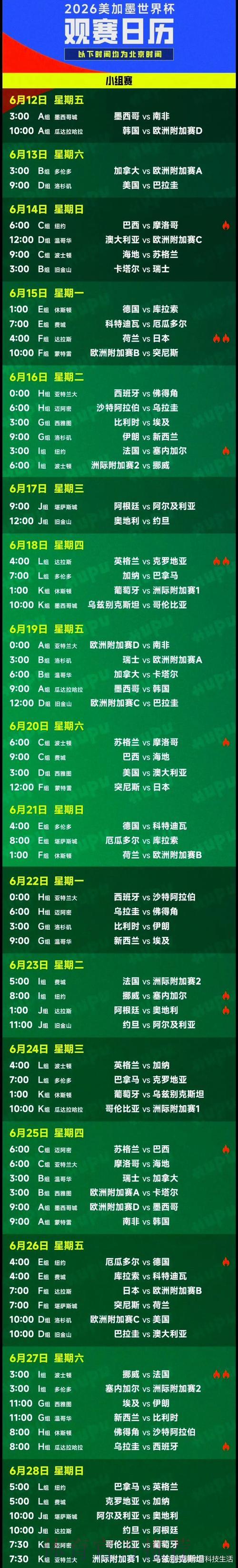 世界杯最新赛事时间表